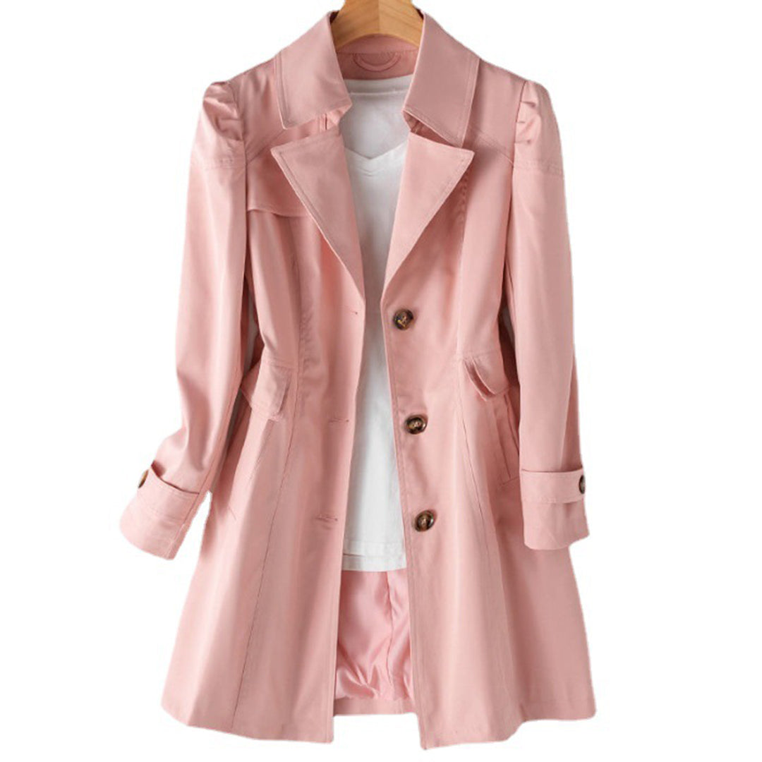 Women's Notched Lapel Trench Coat - Windproof with Buckled Cuffs