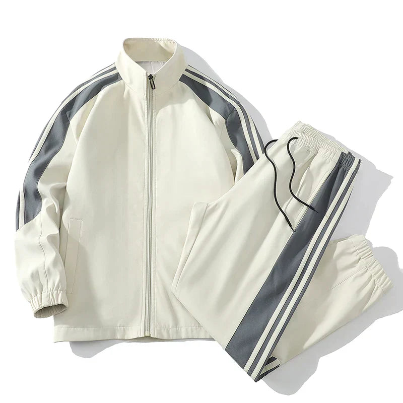 Men's Two-Piece Tracksuit Set - Stand Collar Jacket & Striped Joggers