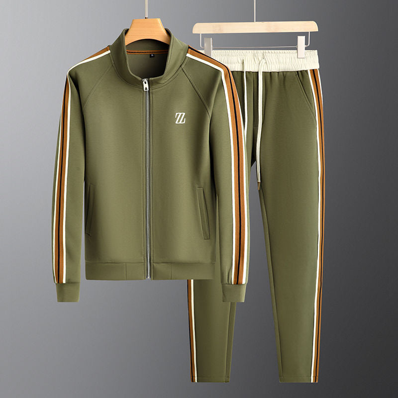 Men's Striped Two-Piece Tracksuit Set - Zip-Up Jacket & Joggers