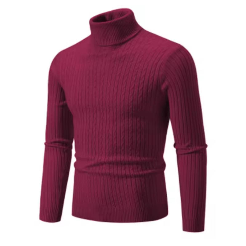 Men's Cable Knit Turtleneck Jumper - Tailored Fit & Ribbed Collar