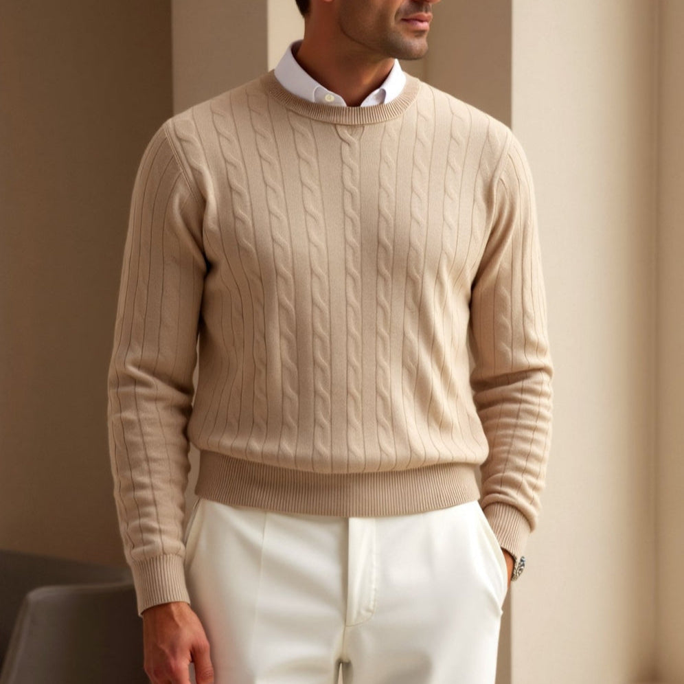 Premium Cable Knit Crewneck Pullover for Men | Darwin