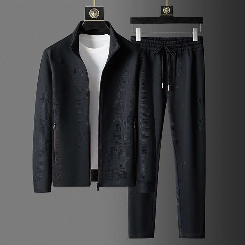 Men's Textured Tracksuit Set - Zip-Up Jacket & Drawstring Joggers