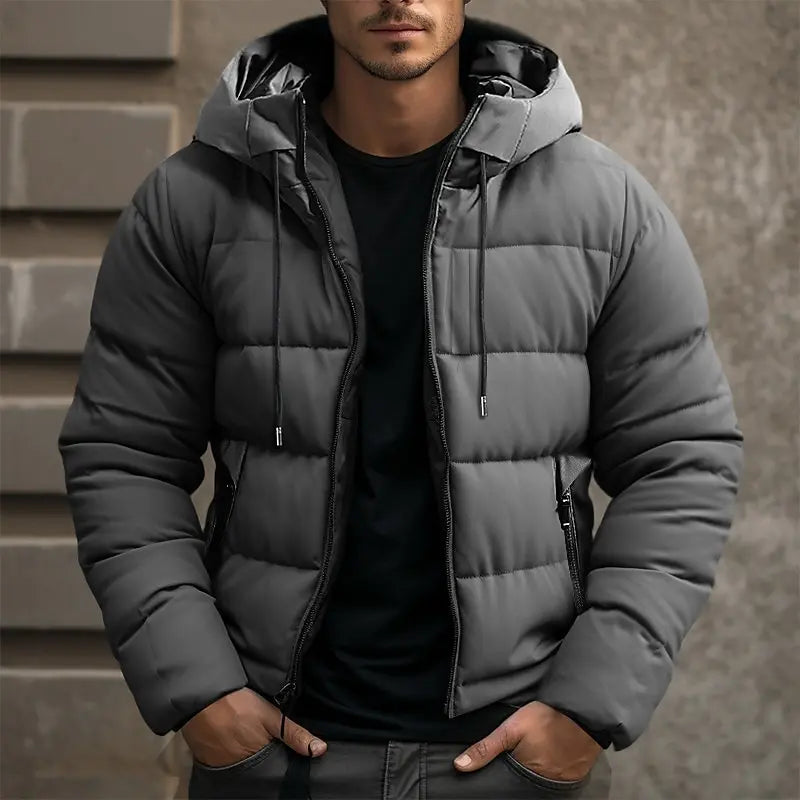Men's Hooded Puffer Jacket - Warm Insulated Winter Coat