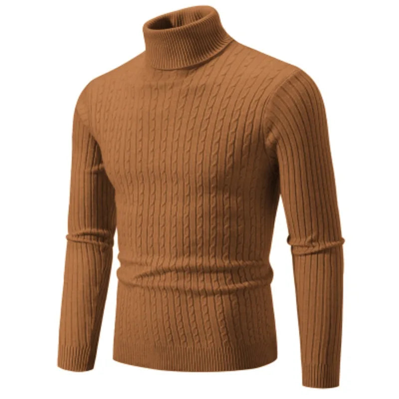 Men's Cable Knit Turtleneck Jumper - Tailored Fit & Ribbed Collar