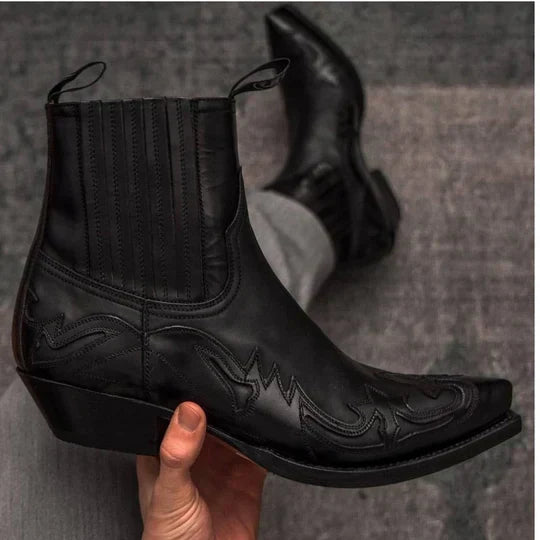 Men's Western Ankle Boots - Slip-On with Pointed Toe