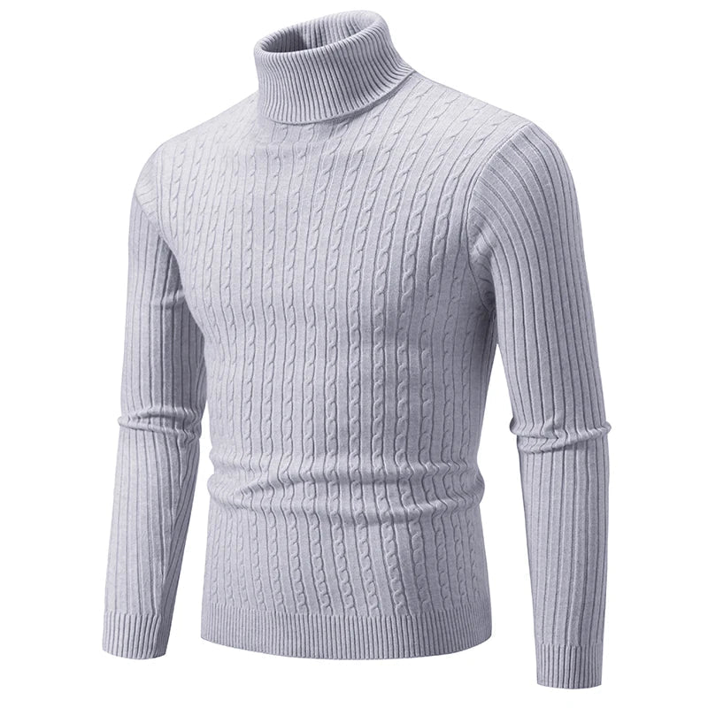 Men's Cable Knit Turtleneck Jumper - Tailored Fit & Ribbed Collar