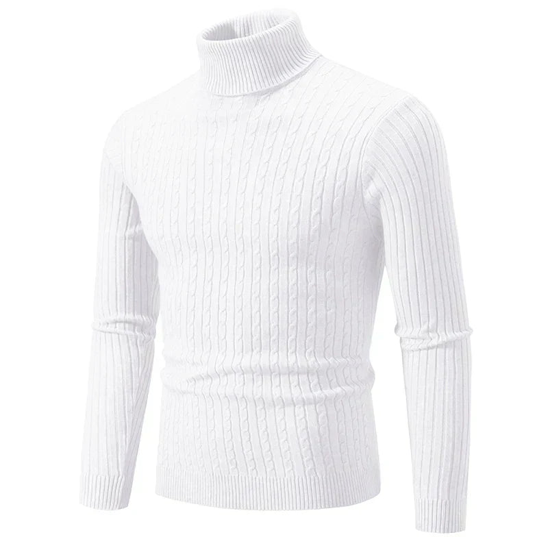 Men's Cable Knit Turtleneck Jumper - Tailored Fit & Ribbed Collar