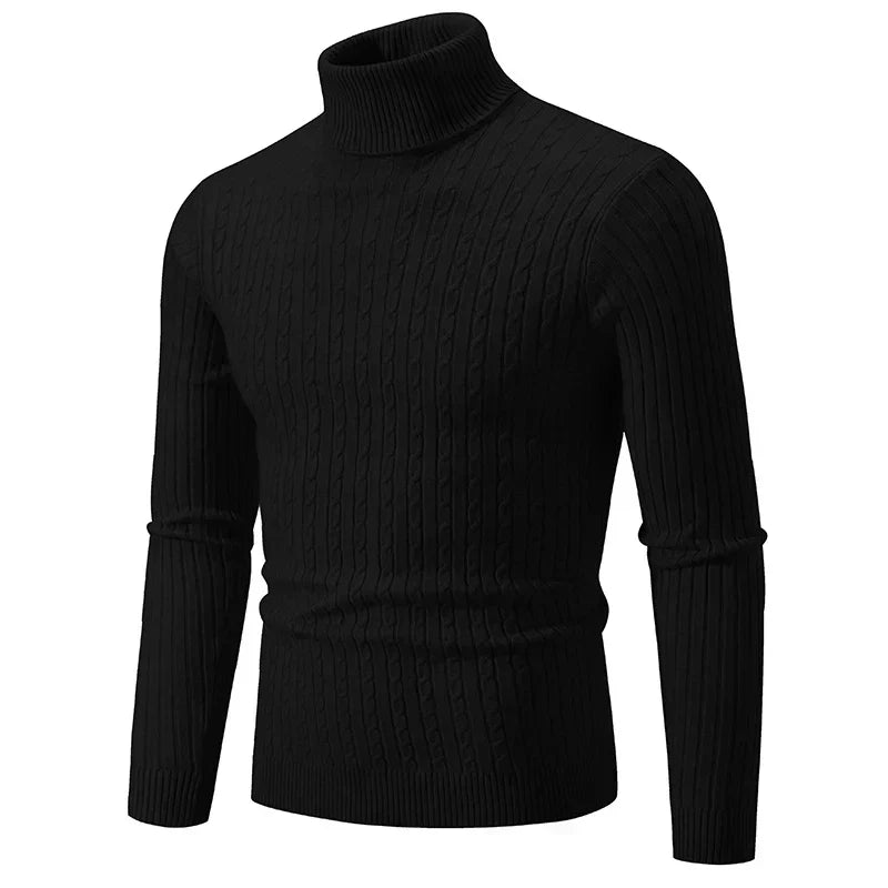 Men's Cable Knit Turtleneck Jumper - Tailored Fit & Ribbed Collar