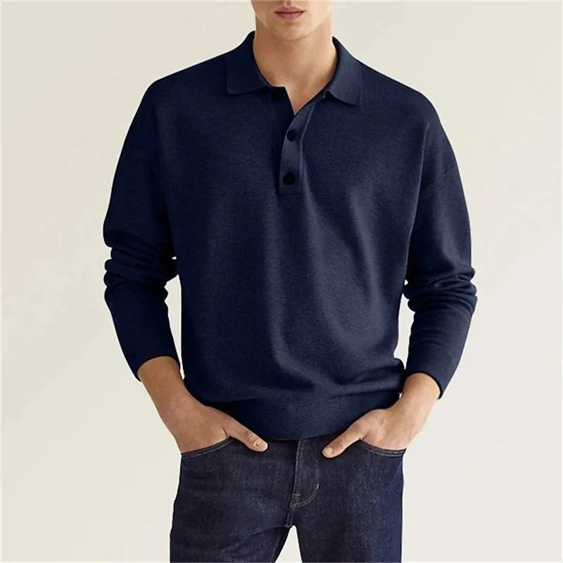 Men's Collared Jumper - Polo Style with Button Placket