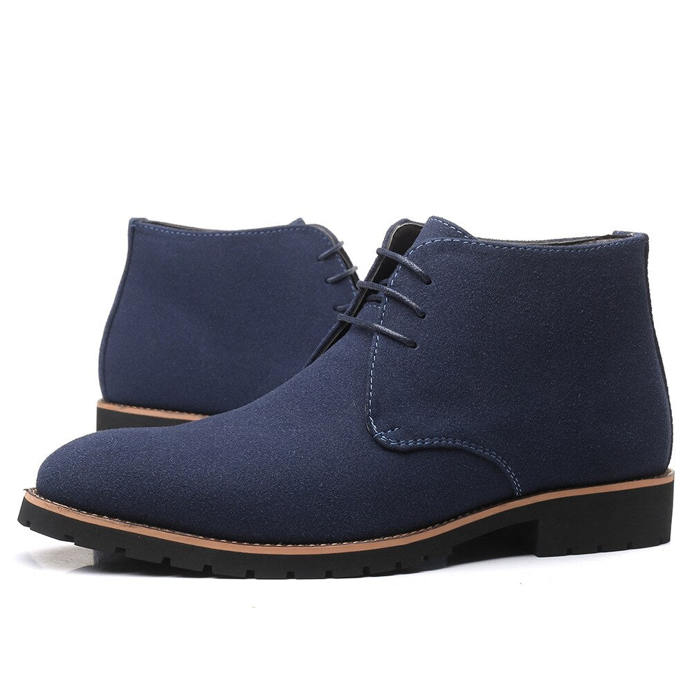 Men's Lace-Up Ankle Boots - Textured Finish & Low Block Heel
