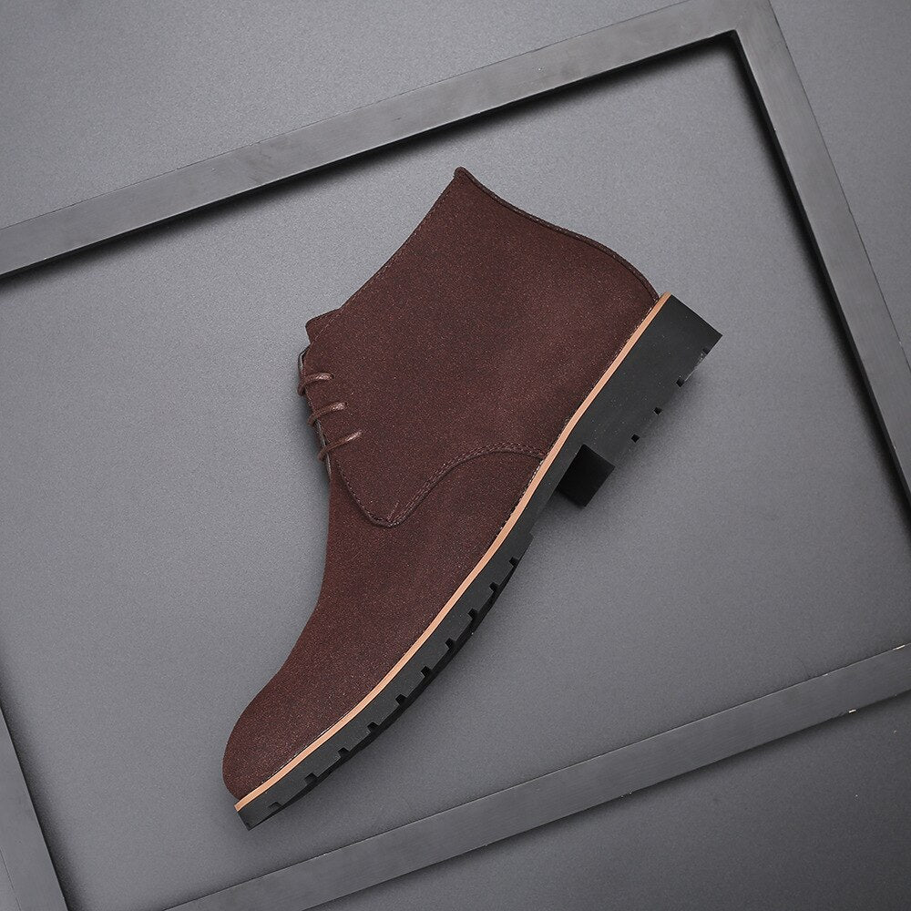 Men's Lace-Up Ankle Boots - Textured Finish & Low Block Heel