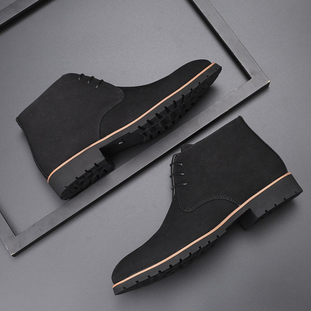 Men's Lace-Up Ankle Boots - Textured Finish & Low Block Heel