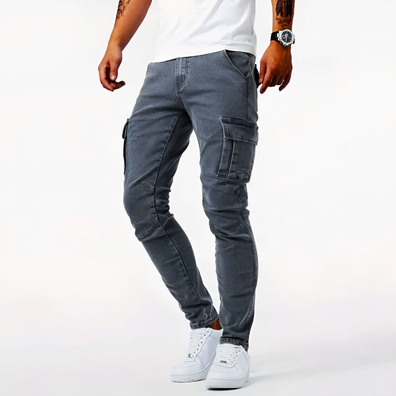 Men's Slim Fit Cargo Jeans - Multi-Pocket