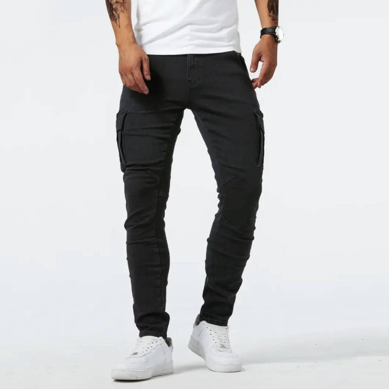 Men's Slim Fit Cargo Jeans - Multi-Pocket