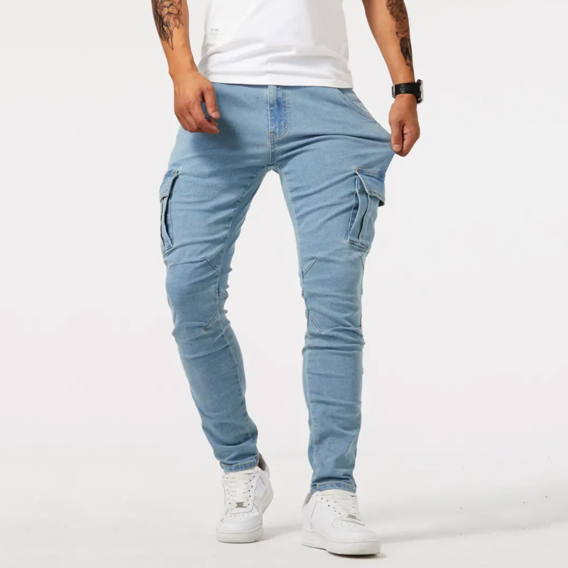 Men's Slim Fit Cargo Jeans - Multi-Pocket
