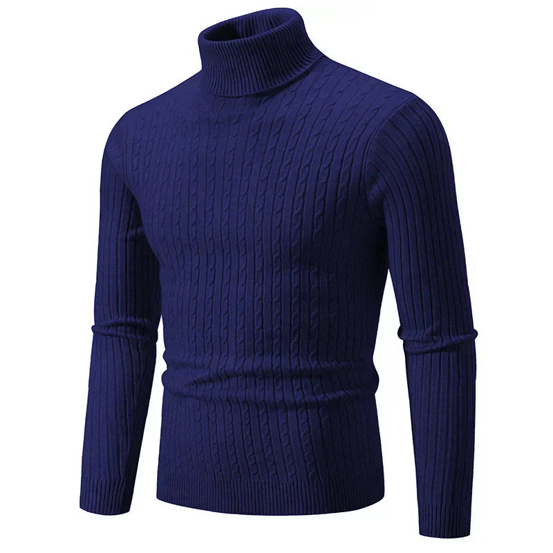 Men's Cable Knit Turtleneck Jumper - Tailored Fit & Ribbed Collar