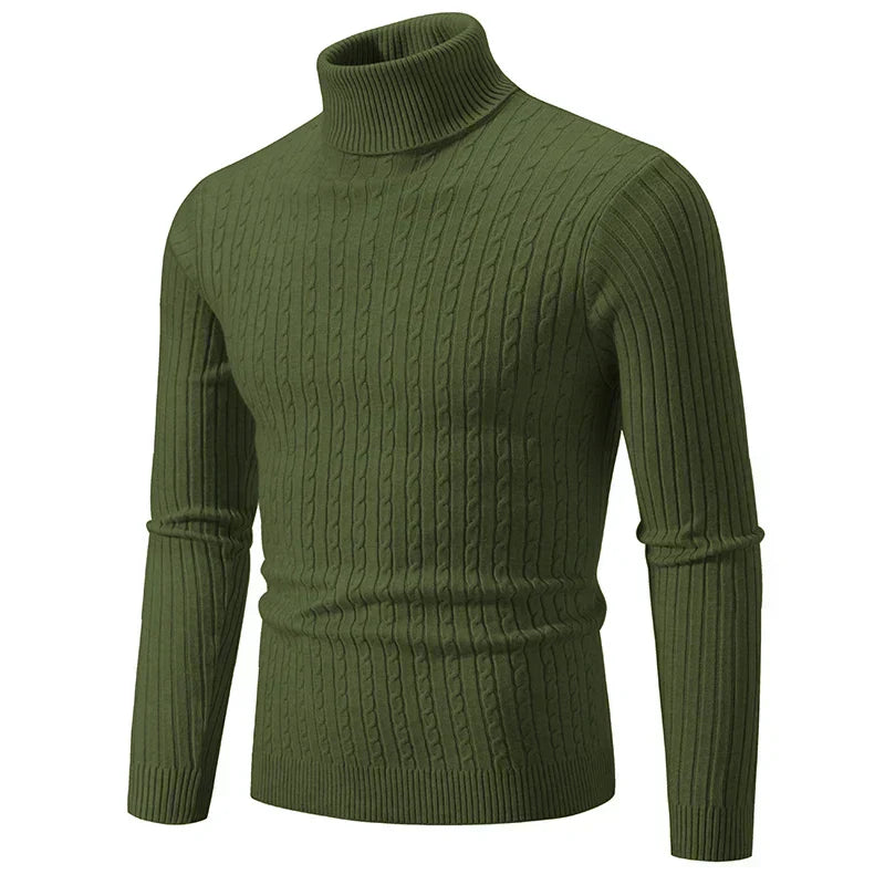 Men's Cable Knit Turtleneck Jumper - Tailored Fit & Ribbed Collar