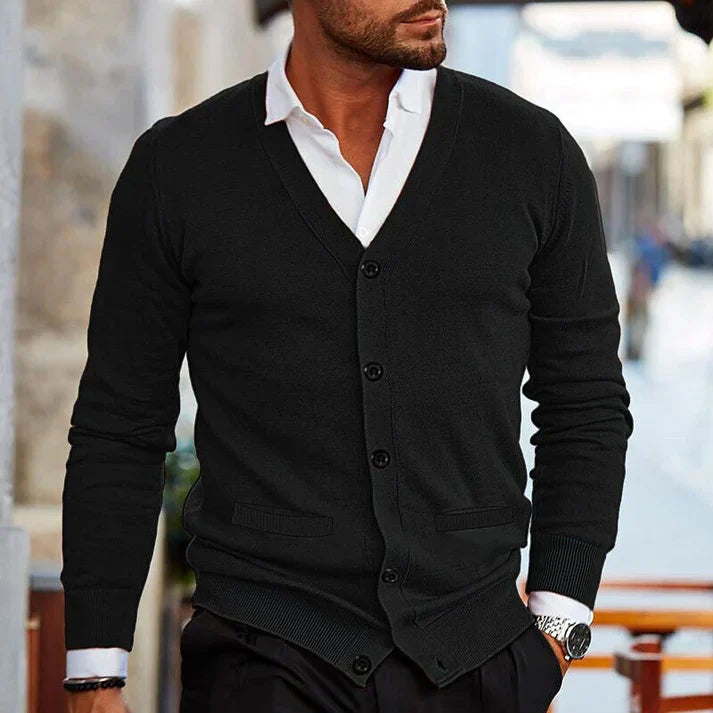 Men's V-Neck Cardigan - Slim Fit & Button-Front