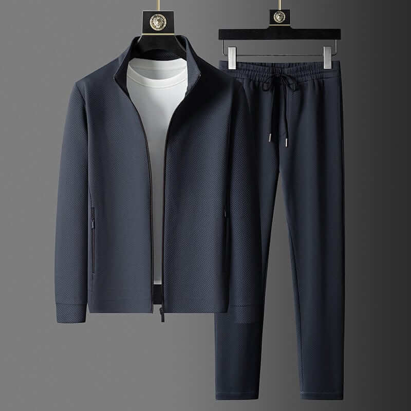 Men's Textured Tracksuit Set - Zip-Up Jacket & Drawstring Joggers