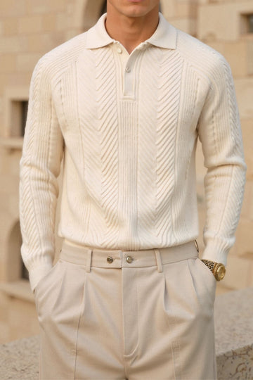 Textured Knitted Golf Sweater with Polo Collar for Men | Jack