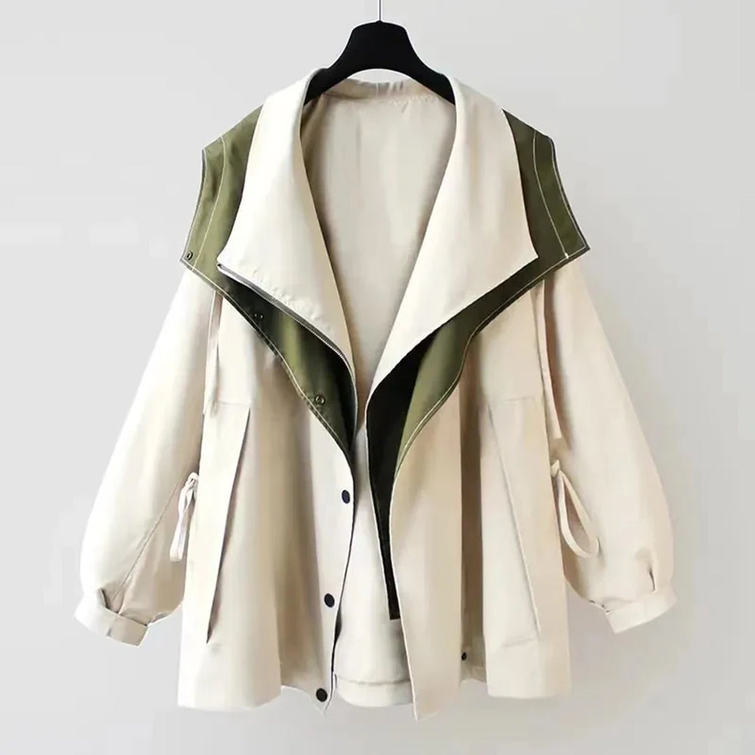 Women's Oversized Two-Tone Trench Coat - Loose Fit with Shawl Collar