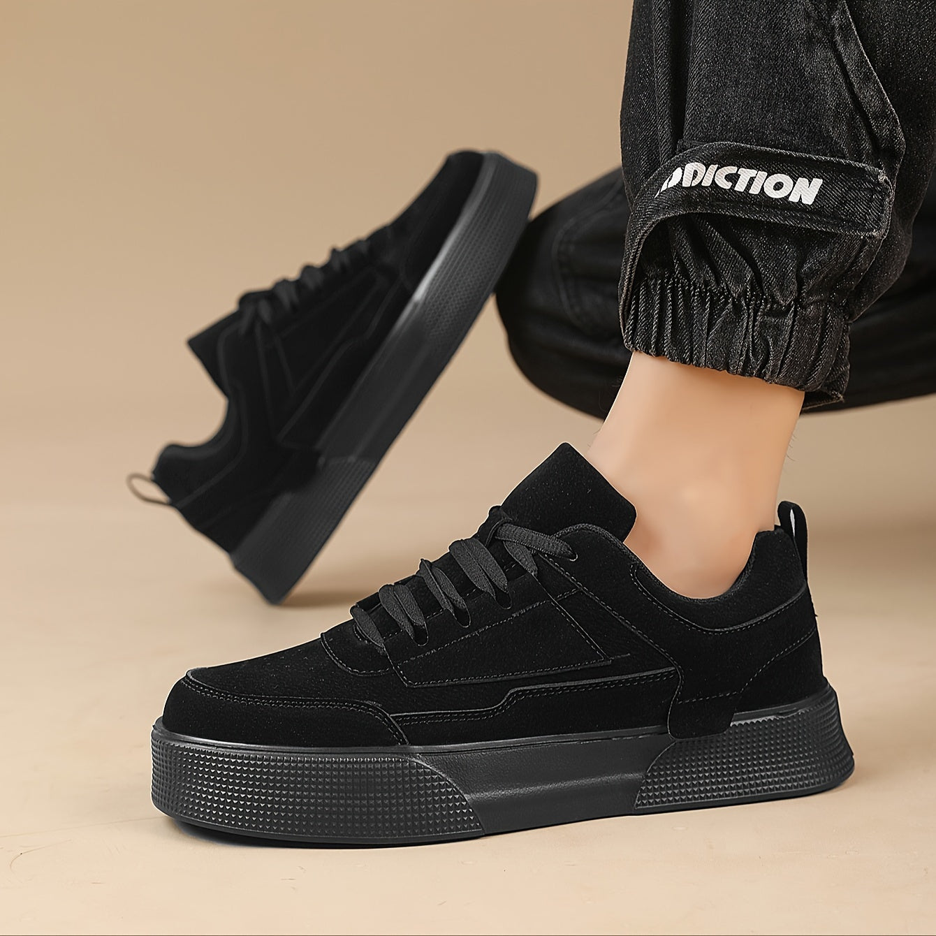 Men's Textured Lace-Up Sneakers - Lightweight with Thick Sole