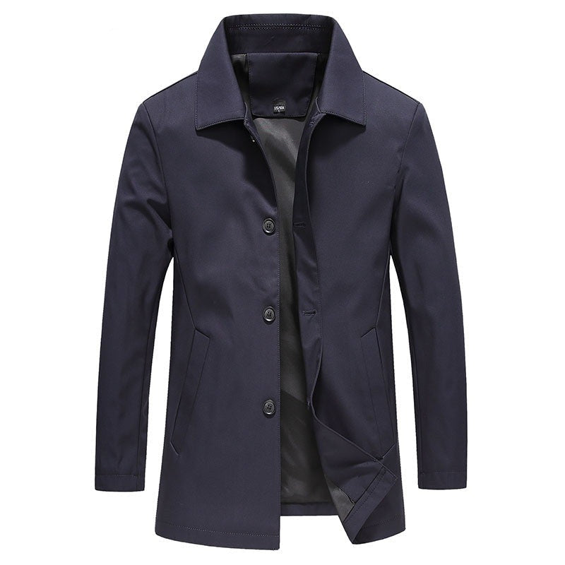 Men's Single-Breasted Winter Coat - Mid-Length & Button-Up Jacket