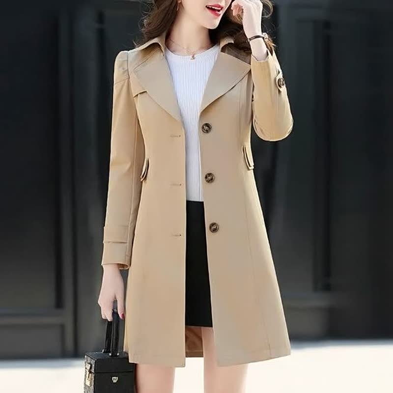 Women's Tailored Fit Trench Coat - A-Line Silhouette with Button Cuffs