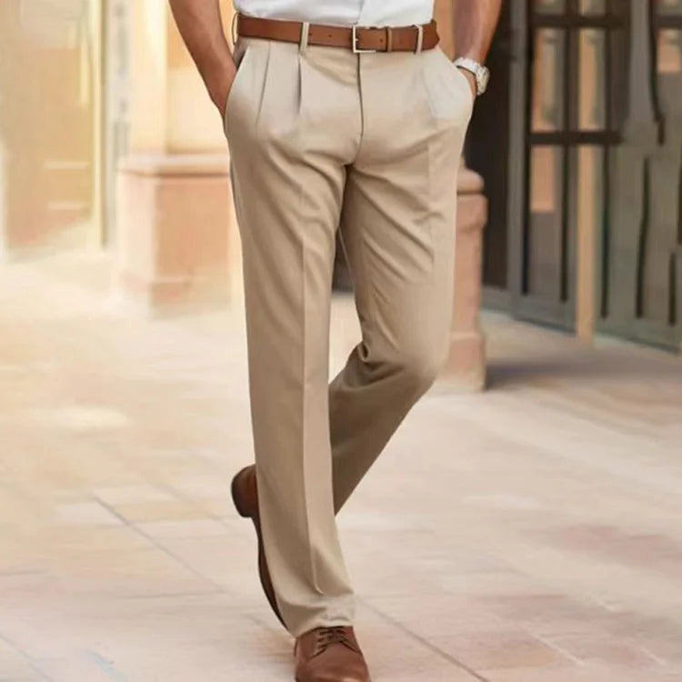 Men's Pleated Work Trousers - Tailored & Straight Leg
