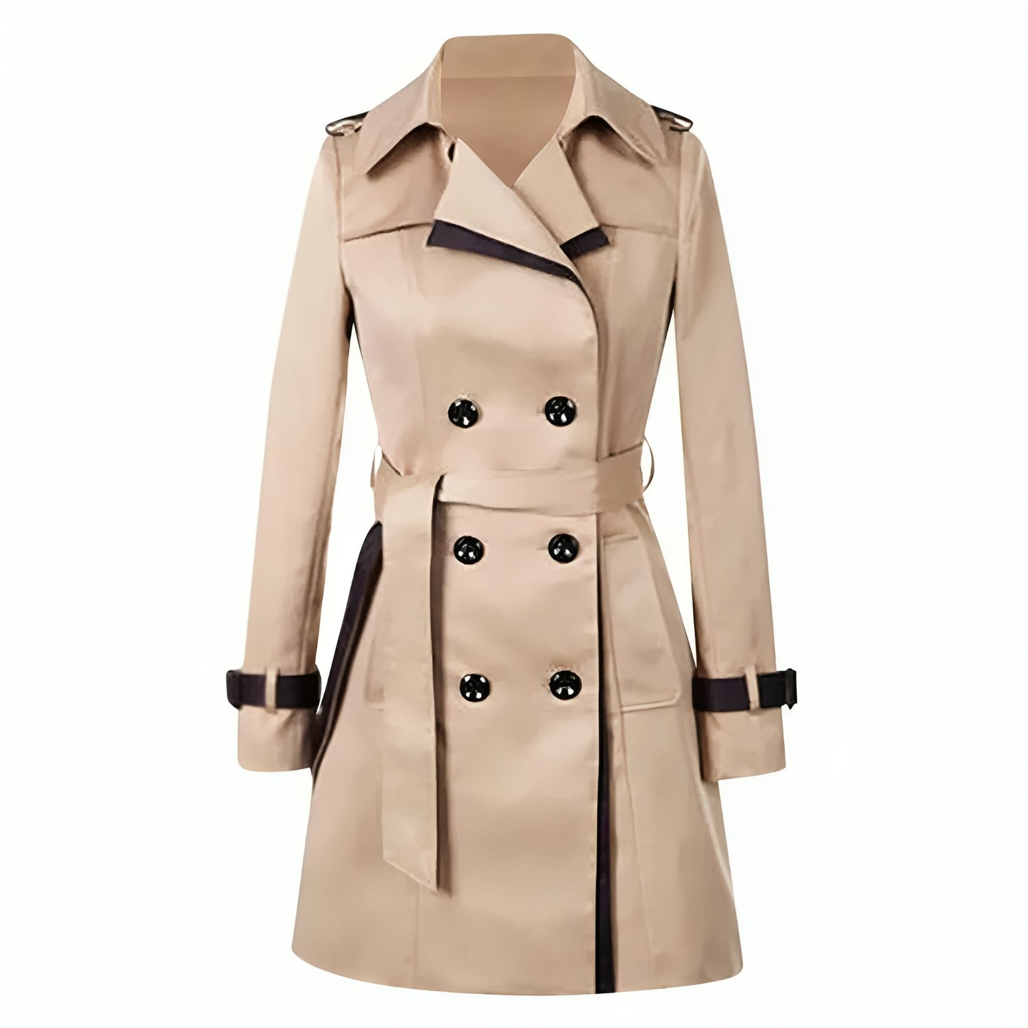 Women's Double-Breasted Trench Coat - Tailored with Contrast Details