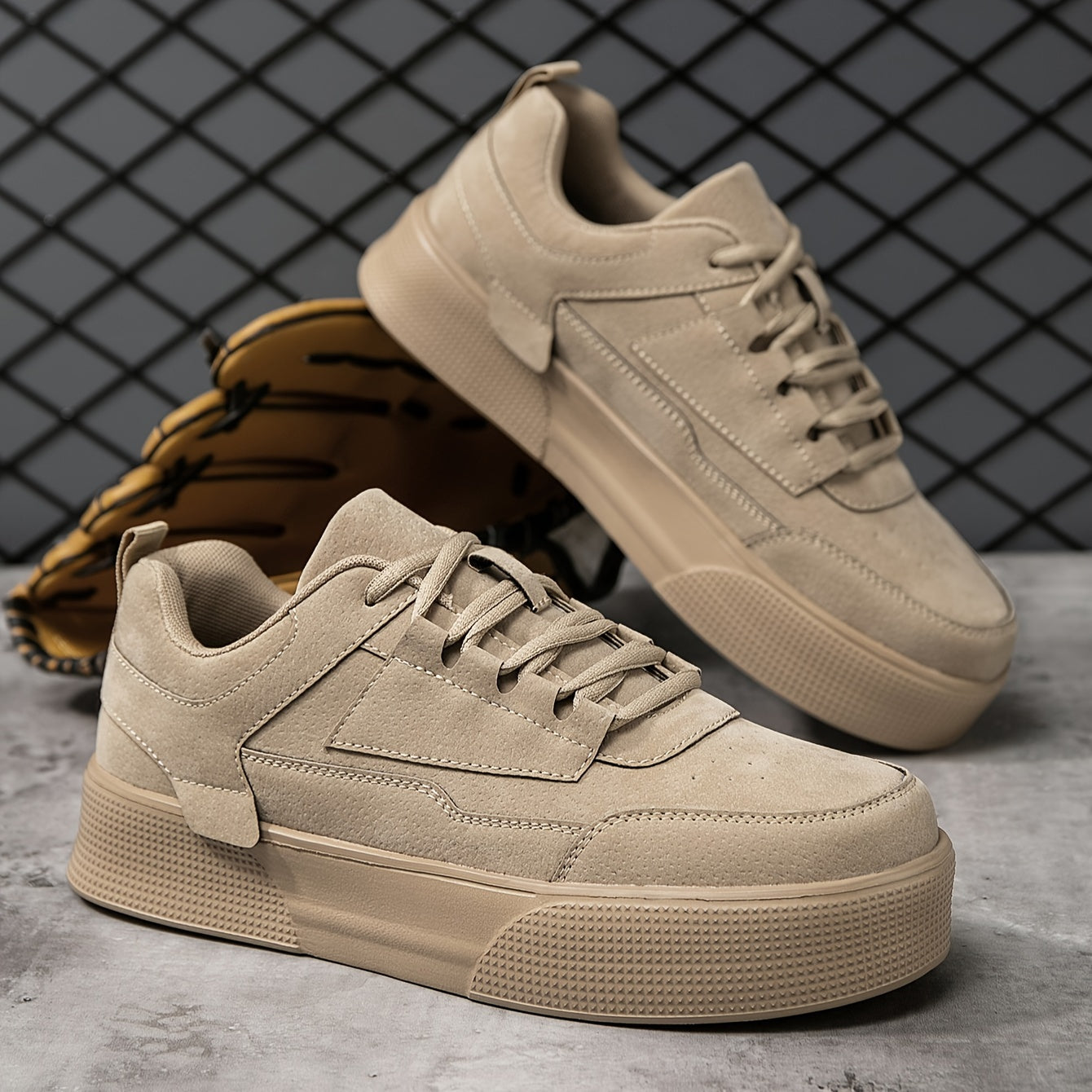 Men's Textured Lace-Up Sneakers - Lightweight with Thick Sole