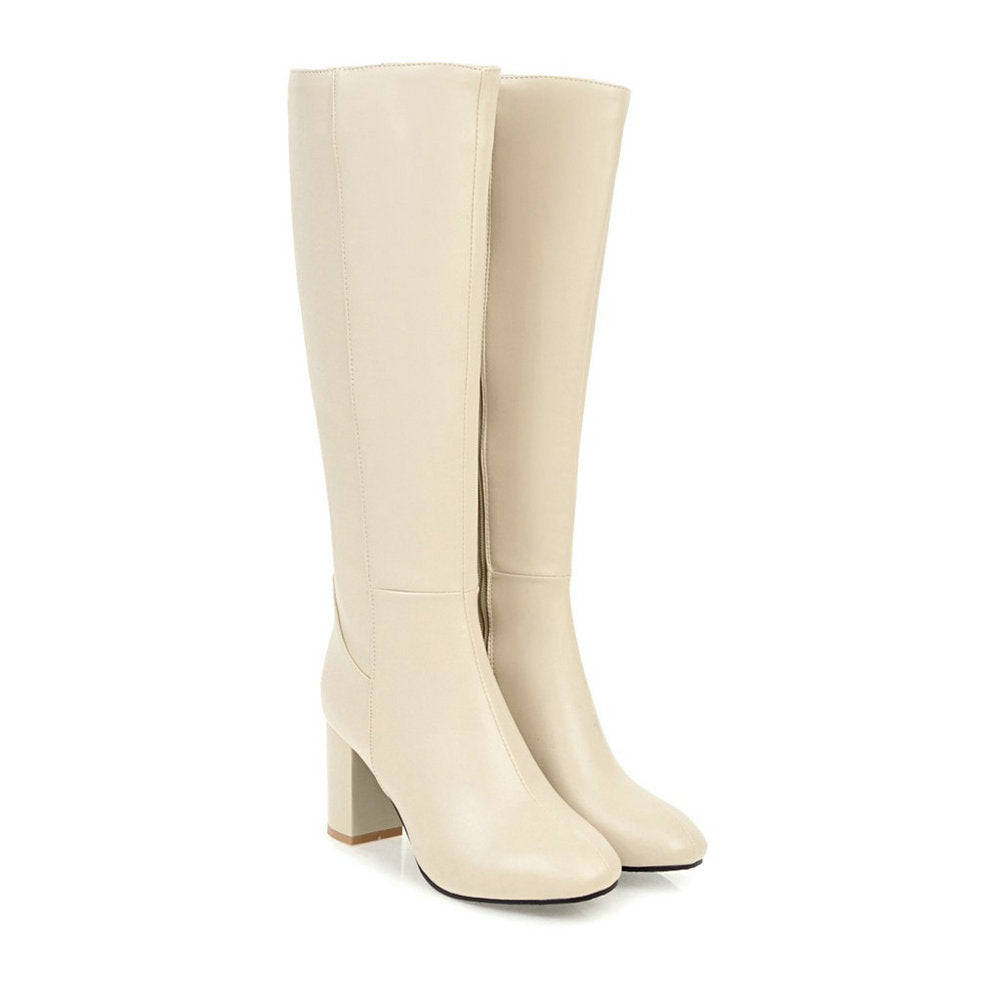 Women's Knee-High Boots - Sleek Fit with Full-Length Side Zip