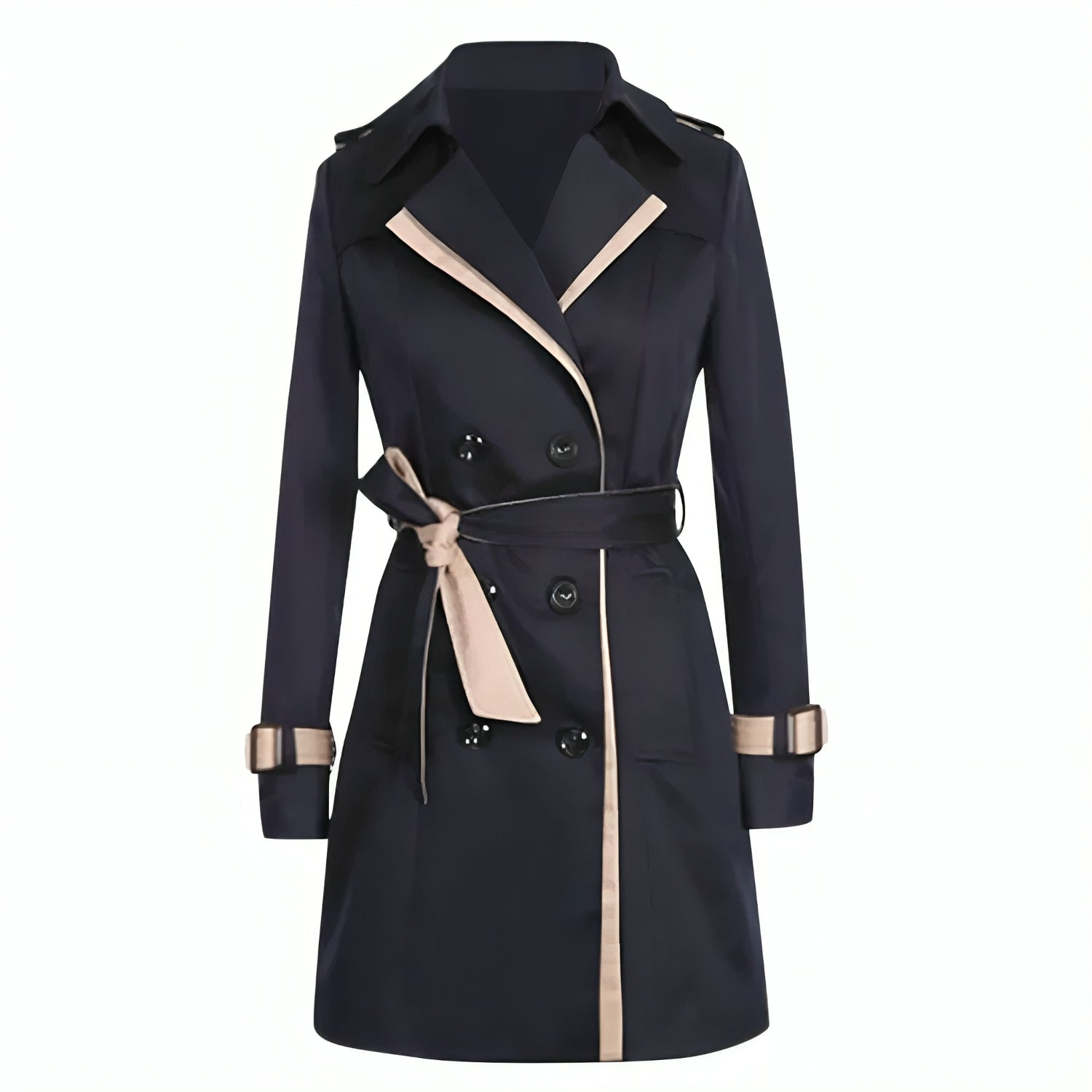 Women's Double-Breasted Trench Coat - Tailored with Contrast Details