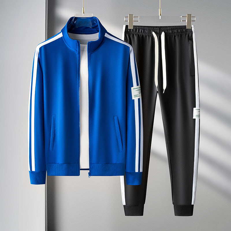 Men's Side-Striped Tracksuit Set - Stand Collar Jacket & Drawstring Joggers