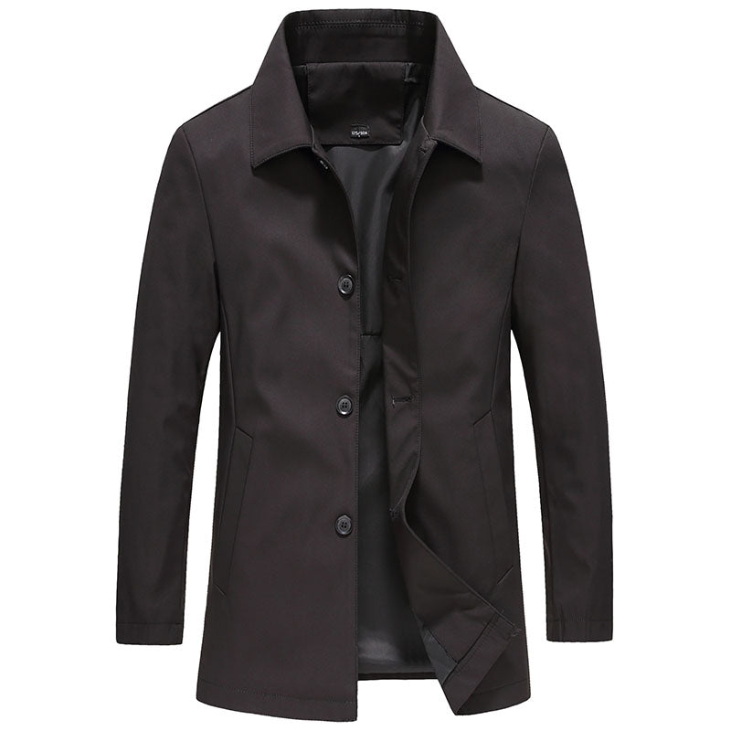 Men's Single-Breasted Winter Coat - Mid-Length & Button-Up Jacket