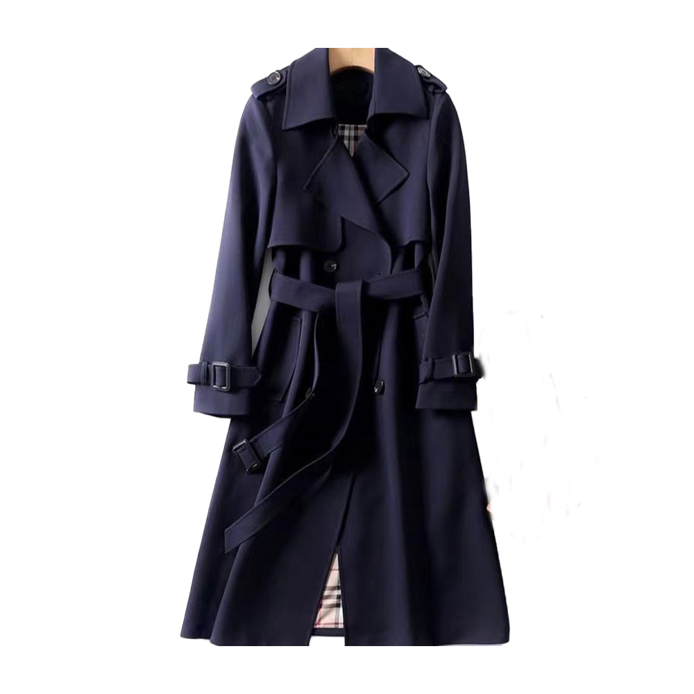 Women's Double-Breasted Trench Coat - Belted with Plaid Lining