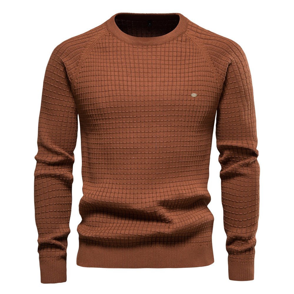 Men's Waffle Knit Jumper - Crew Neck with Ribbed Cuffs