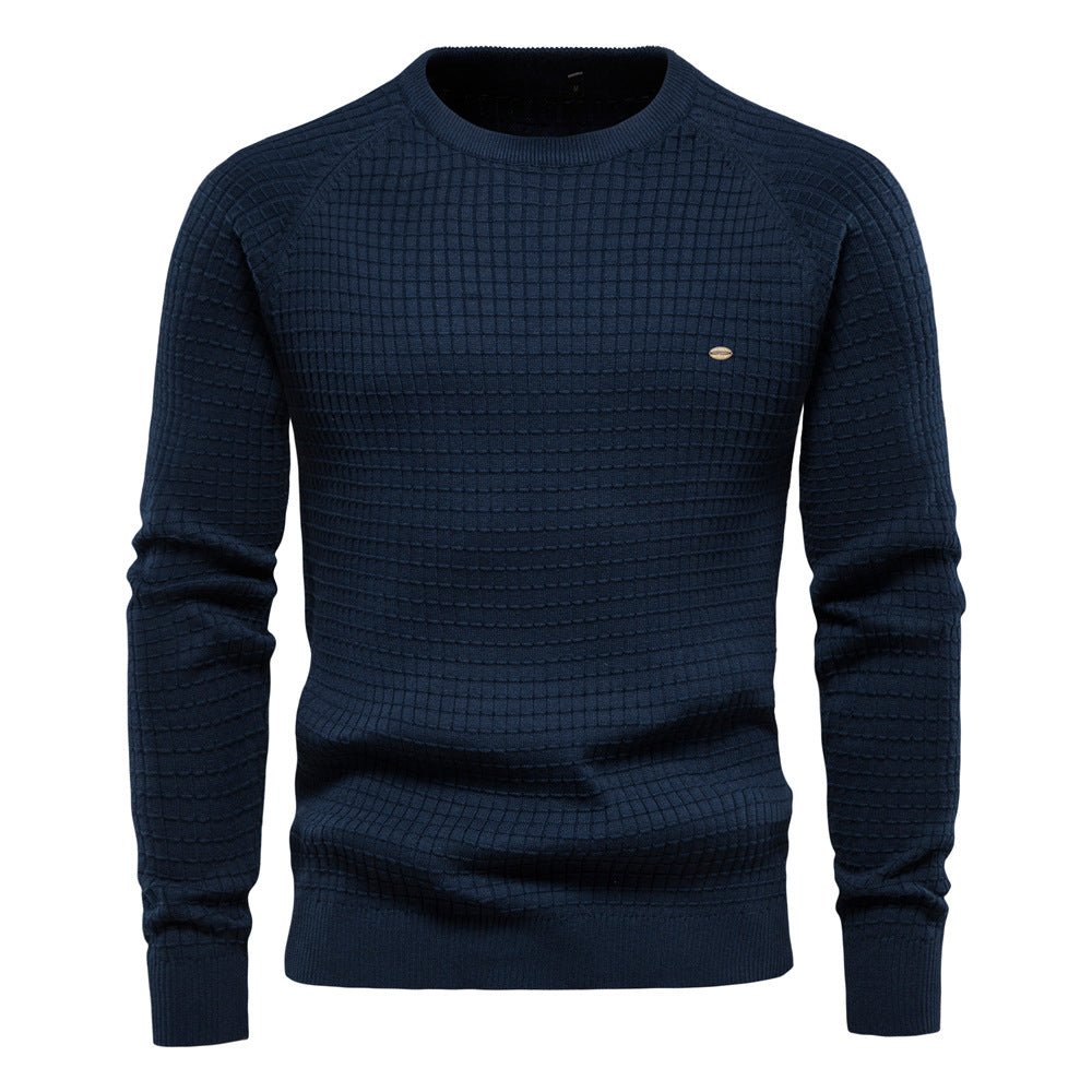 Men's Waffle Knit Jumper - Crew Neck with Ribbed Cuffs