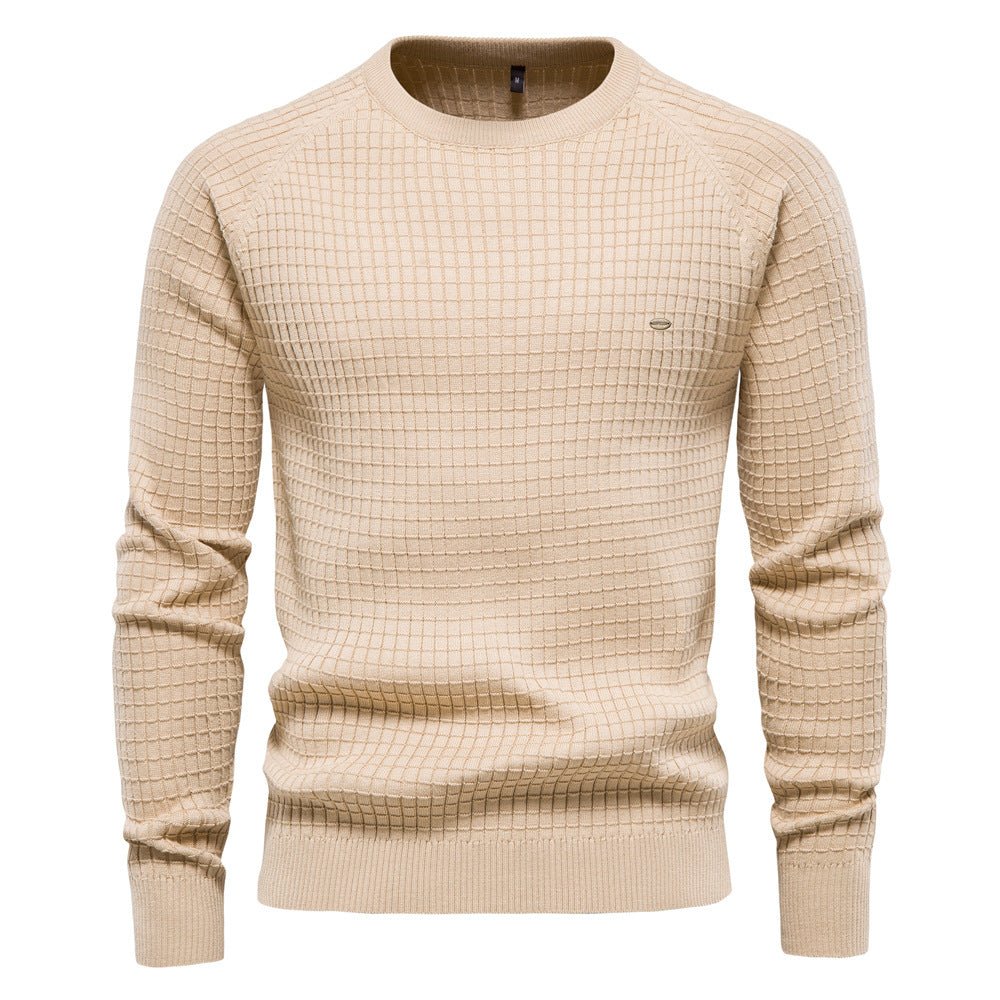 Men's Waffle Knit Jumper - Crew Neck with Ribbed Cuffs