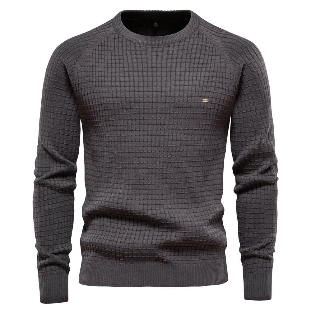 Men's Waffle Knit Jumper - Crew Neck with Ribbed Cuffs