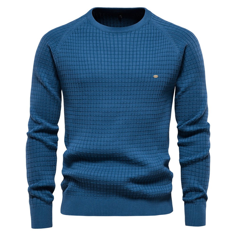 Men's Waffle Knit Jumper - Crew Neck with Ribbed Cuffs