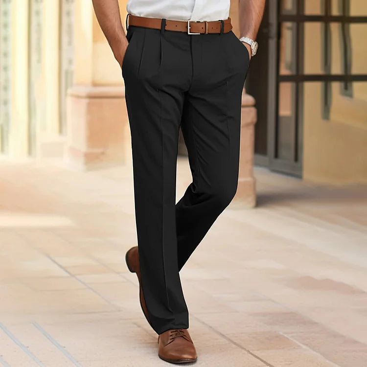 Men's Pleated Work Trousers - Tailored & Straight Leg
